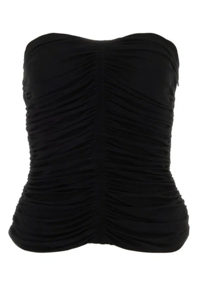 Saint Laurent Strapless Ruched Crepe-jersey Bustier Top In Black
