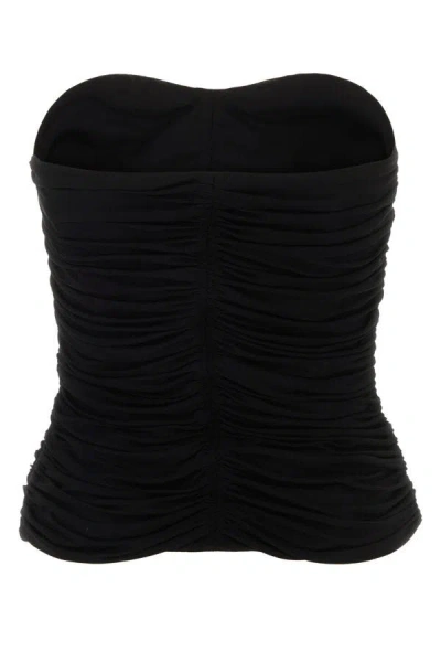 Saint Laurent Strapless Ruched Crepe-jersey Bustier Top In Black