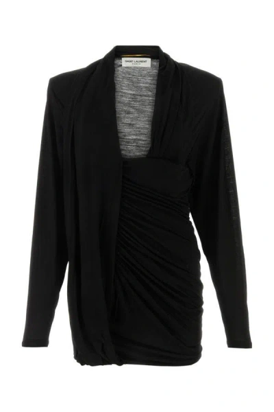 Shop Saint Laurent Woman Black Wool Mini Dress