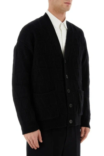 Shop Valentino Garavani Man Black Wool Cardigan In Multicolor