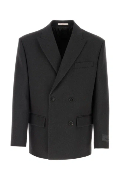 Valentino Garavani Double-breasted Wool Blazer In Gray