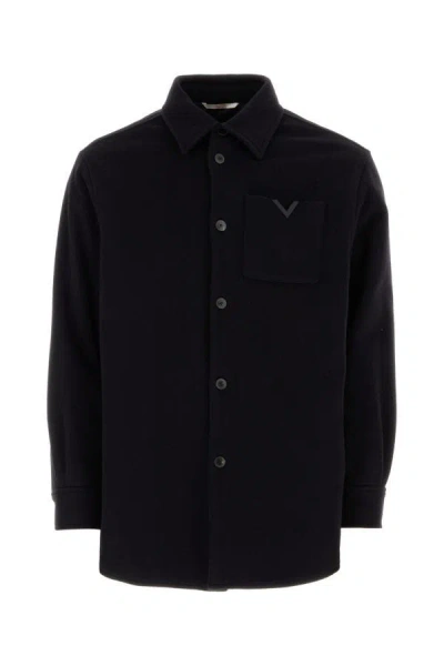 Shop Valentino Garavani Man Midnight Blue Wool Blend Shirt