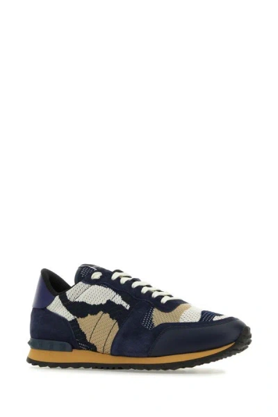 Shop Valentino Garavani Man Multicolor Fabric And Leather Rockrunner Camouflage Sneakers