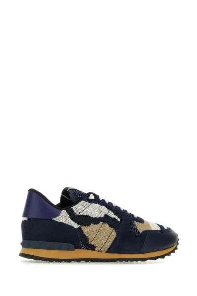 Shop Valentino Garavani Man Multicolor Fabric And Leather Rockrunner Camouflage Sneakers