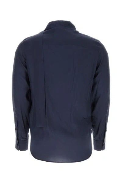 Shop Valentino Garavani Man Navy Blue Silk Shirt