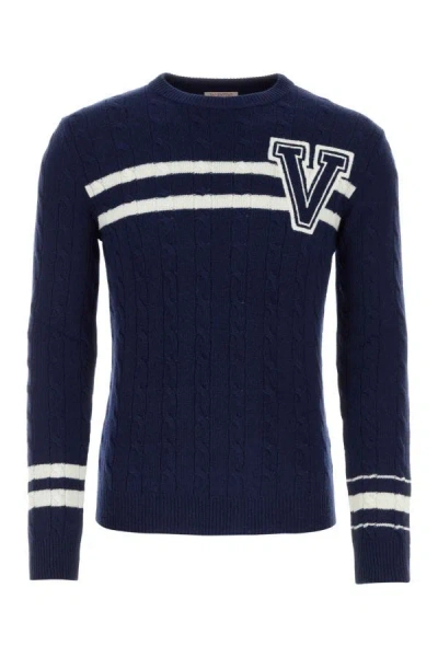 Shop Valentino Garavani Man Navy Blue Wool Sweater