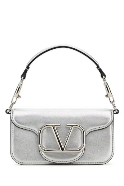 Shop Valentino Garavani Woman Silver Leather Locã² Handbag