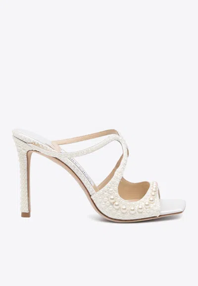 Shop Jimmy Choo Anise 95 Pearl Embellished Mules In White