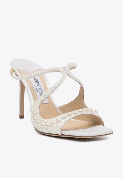 Jimmy Choo Beaded Square-headed High-heeled Sandals In White