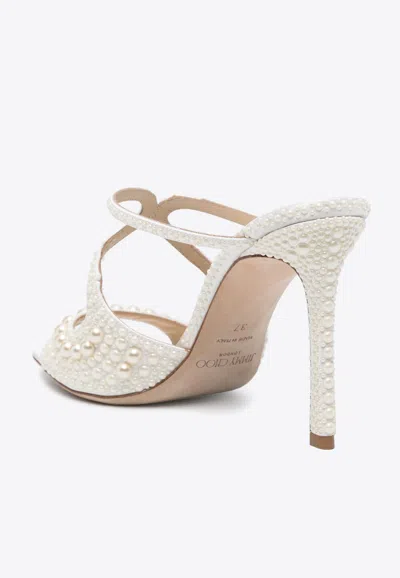 Shop Jimmy Choo Anise 95 Pearl Embellished Mules In White