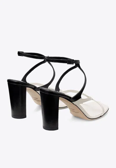 Shop Jimmy Choo Azie 85 Sandals In Patchwork Nappa Leather In Monochrome