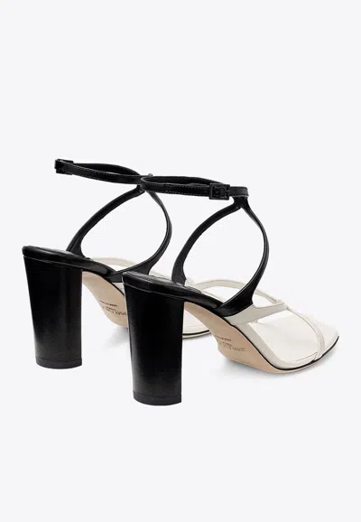 Jimmy Choo Logo Logo Thick Heeled High Heeled Sandals In Monochrome