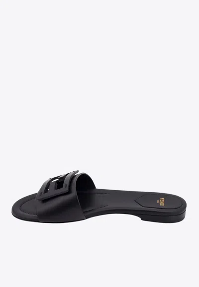 Shop Fendi Baguette Calf Leather Flat Sandals In Black