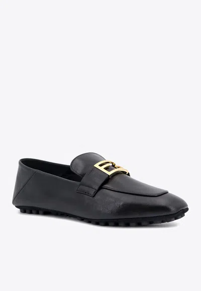 Shop Fendi Baguette Foldable Heel Leather Loafers In Black