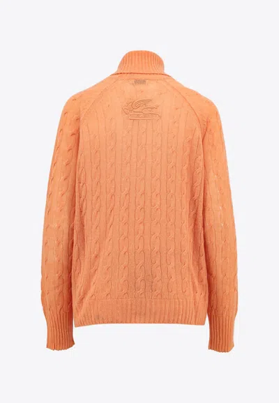 Shop Etro Cable-knit Turtleneck Sweater In Orange