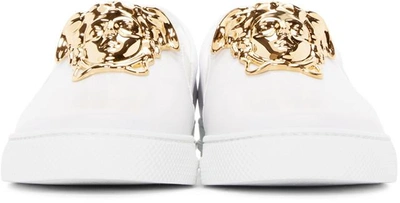 Shop Versace White Leather Medusa Slip-on Sneakers
