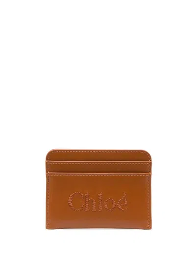 Shop Chloé Sense Leather Card Holder In Brown