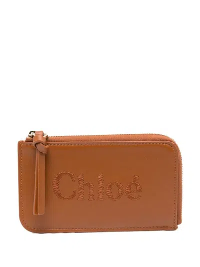 Shop Chloé Sense Leather Zipped Card Holder In Brown