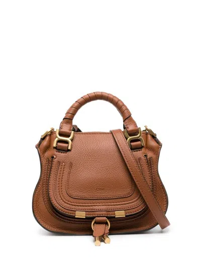 Shop Chloé Marcie Mini Leather Handbag In Leather Brown