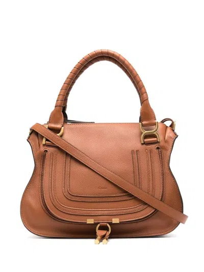 Shop Chloé Marcie Small Leather Handbag In Leather Brown