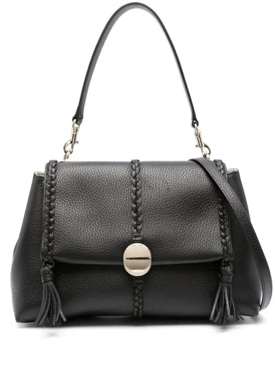 Shop Chloé Penelope Leather Shoulder Bag In Black