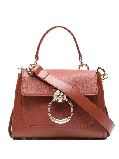 Shop Chloé Tess Mini Leather Handbag In Leather Brown