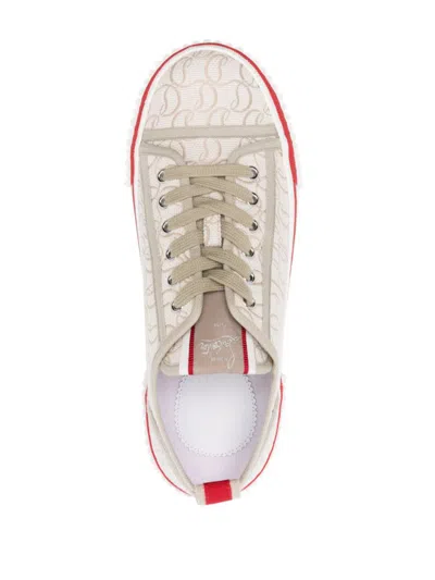 Christian Louboutin Low Top Sneakers With Red Monogram In Beige
