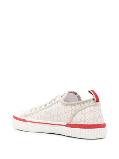 Christian Louboutin Low Top Sneakers With Red Monogram In Beige