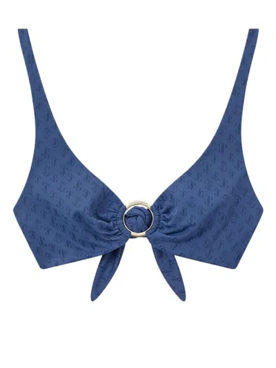 Shop Jimmy Choo Logo All Over Triangle Bikini Top In Blue