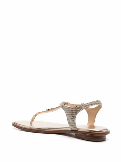 Shop Michael Kors Mallory Glittered Thong Sandals In Golden