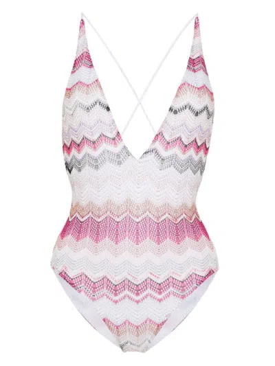 Shop Missoni Deep Neckline Swimsuit In Pink
