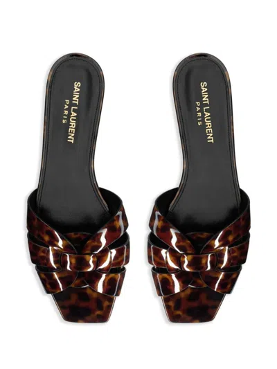 Shop Saint Laurent Nu Pieds Tribute 05 Patent Leather Sandals In Brown