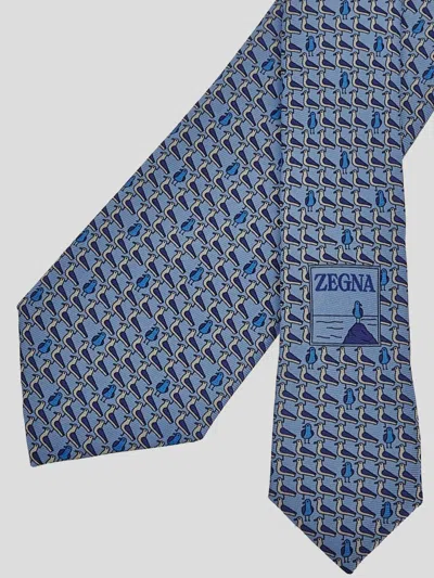 Shop Zegna Ties In Clear Blue