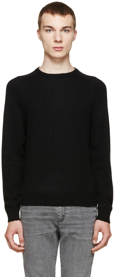 Saint Laurent Grunge Crewneck Sweater In Black Shetland Wool And Cashmere