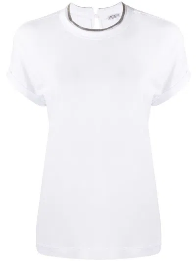 Shop Brunello Cucinelli Contrast-trim Cotton T-shirt In White