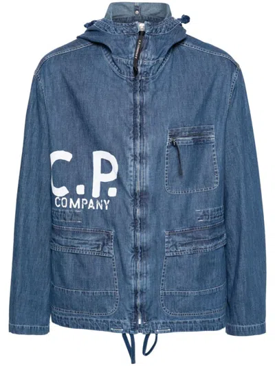 Shop C.p. Company Hooded Denim Jacket In Blue
