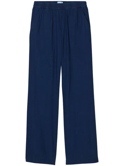 Shop Closed Linen And Cotton Blend Wide Leg Trousers In Blue