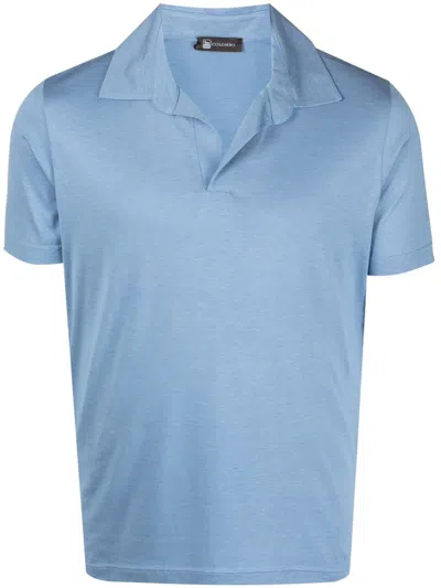 Shop Colombo Silk Blend Cotton Polo Shirt In Clear Blue