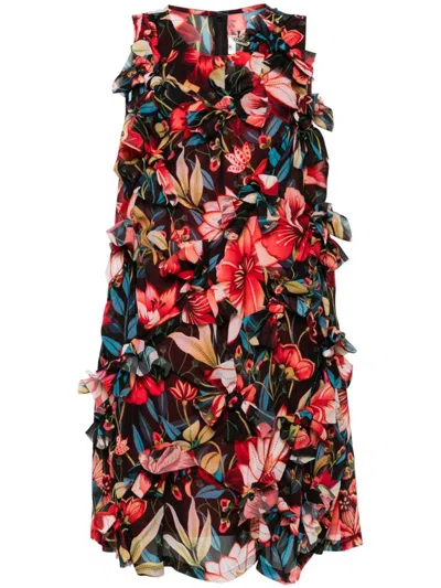 Shop Comme Des Garçons Flower Print Mini Dress In Multicolour