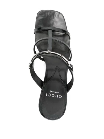 Shop Gucci Divine Leather Sandals In Black