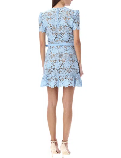 Shop Self-portrait Lace Peplum Mini Dress In Blue Light