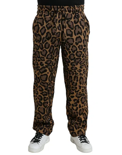 Dolce & Gabbana Brown Leopard Print Polyester Jogger Pants In Brown