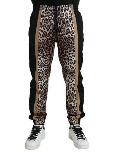 Shop Dolce & Gabbana Brown Leopard Print Polyester Jogger Pants