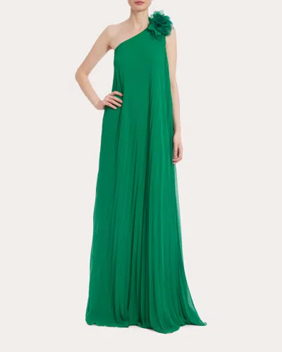Shop Badgley Mischka Women's Asymmetric Pleated Georgette Gown In Green