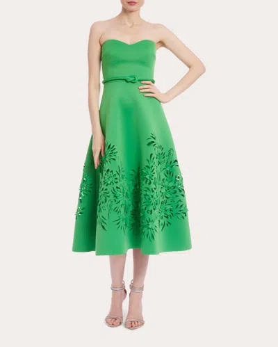 Shop Badgley Mischka Women's Strapless Laser-cut Midi Dress In Green