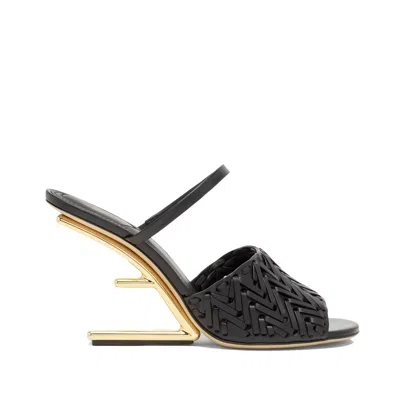 Shop Fendi First Heel Sandals In Black