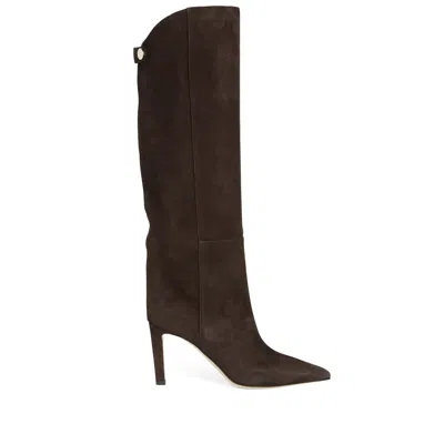 Shop Jimmy Choo Alizze 85 Suede Boots In Brown