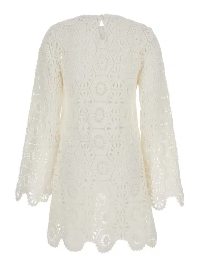 Shop Sea Nyc 'lakshmi' White Mini Tunic Dress In Crochet Woman
