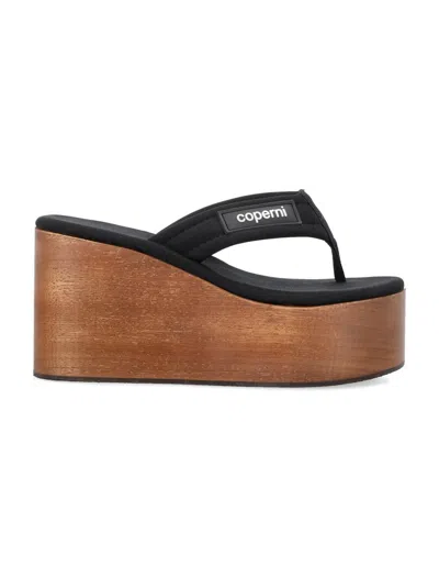 Shop Coperni Wedge Thong Sandal In Black Brown