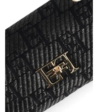 Shop Elisabetta Franchi Black Jacquard Raffia Shoulder Bag
